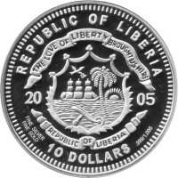 Liberia 10 Dollars 2005 - Madagaskar-Fossa - Silber PP teilvergoldet
