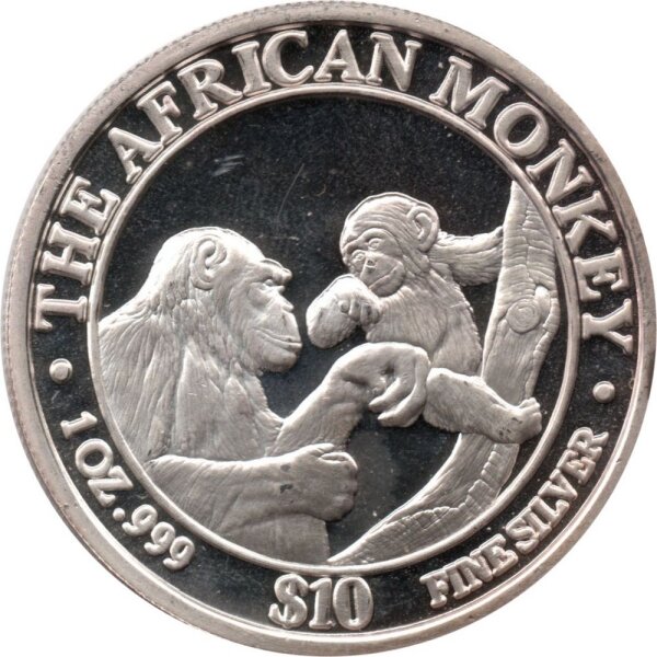 Somalia 10 Dollar 1999 - Der afrikanische Affe - 1 oz Silber PP