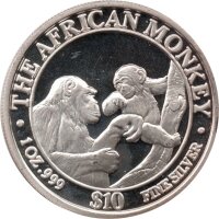 Somalia 10 Dollar 1999 - Der afrikanische Affe - 1 oz Silber PP