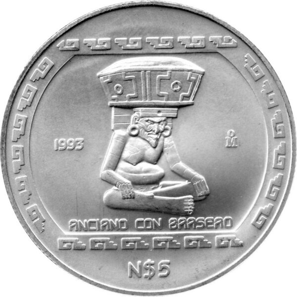 Mexiko 5 Pesos 1993 - Anciano Con Brasero - 1 oz Silber
