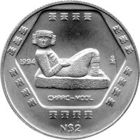 Mexiko 2 Pesos 1994 - Chaac Mool - 1/2 oz Silber