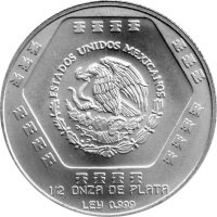 Mexiko 2 Pesos 1994 - Chaac Mool - 1/2 oz Silber