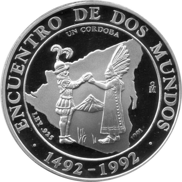 Nicaragua 1 Cordoba 1991 - Iberoamerika "Treffen zweier Welten" - Silber PP