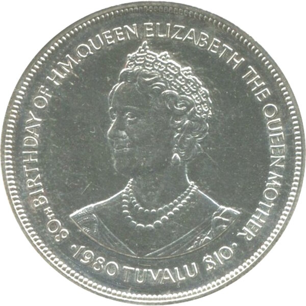 Tuvalu 10 Dollar 1980 - 80. Geburtstag von Königin Mutter - Silber