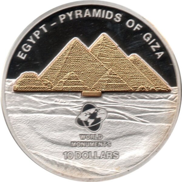 Cook Islands 10 Dollars 2007 - Weltdenkmäler "Pyramiden von Gizeh" - Silber PP Skulpturmünze teilvergoldet