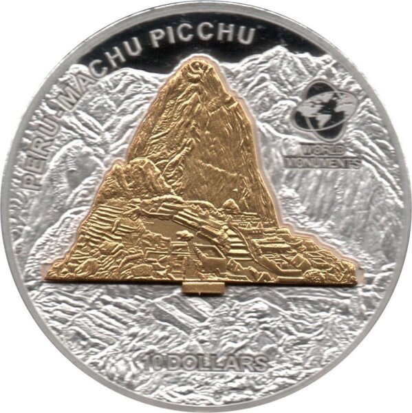 Cook Islands 10 Dollars 2007 - Weltdenkmäler "Machu Picchu" - Silber PP Skulpturmünze teilvergoldet