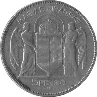 Ungarn 5 Pengö 1930 - 10-jährige Regentschaft von Admiral Miklós Horthy - Silber