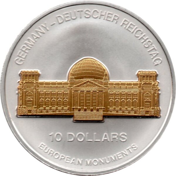 Nauru 10 Dollars 2003 - Europäische Denkmäler "Reichstag in Berlin" - Silber PP Skulpturmünze teilvergoldet