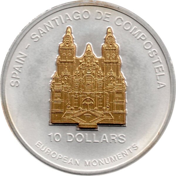 Nauru 10 Dollars 2006 - Europäische Denkmäler "Kathedrale in Santiago de Compostela" - Silber PP Skulpturmünze teilvergoldet