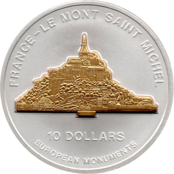 Nauru 10 Dollars 2006 - Europäische Denkmäler "Le Mont Saint Michel" - Silber PP Skulpturmünze teilvergoldet