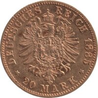 J.246 Preußen 20 Mark 1885 "A" - Kaiser Wilhlem I. - Gold -ss
