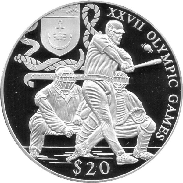 Liberia 20 Dollars 2000 - XXVII. Olympische Sommerspiele 2000 in Sidney "Baseball" - Silber PP