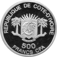 Elfenbeinküste 500 Francs 2010 - Bedrohte Tierwelt "Elefant" - Silber PP
