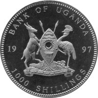 Uganda 1.000 Shillings 1997 - Königin der Herzen - Ku-Ni coloriert