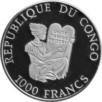 Kongo 1.000 Francs 1996 - Fußballweltmeisterschaften "Frankreich 1998" - Silber PP