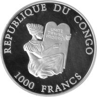 Kongo 1.000 Francs 2001 - Fußballweltmeisterschaften "Italien 1990" - Silber PP