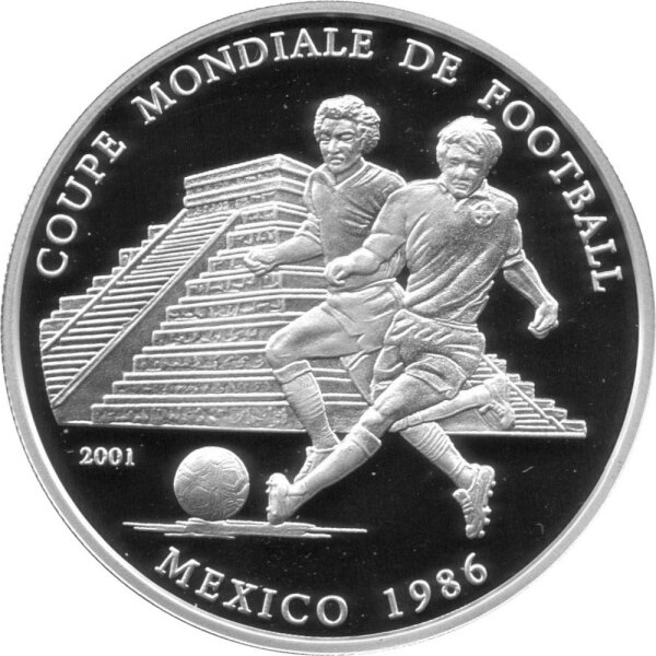 Kongo 1.000 Francs 2001 - Fußballweltmeisterschaften "Mexiko 1986" - Silber PP
