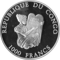Kongo 1.000 Francs 2001 - Fußballweltmeisterschaften "Mexiko 1986" - Silber PP