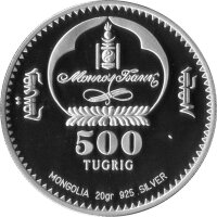 Mongolei 500 Tögrög 2002 - XVII. Fußball WM 2002 in Japan und Korea - Silber PP