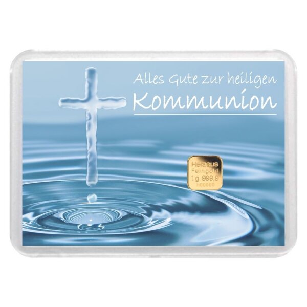 Geschenkbarren "Kommunion - Kreuz" 1 Gramm Gold