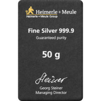 50 Gramm Silberbarren Heimerle & Meule gegossen | Neuware