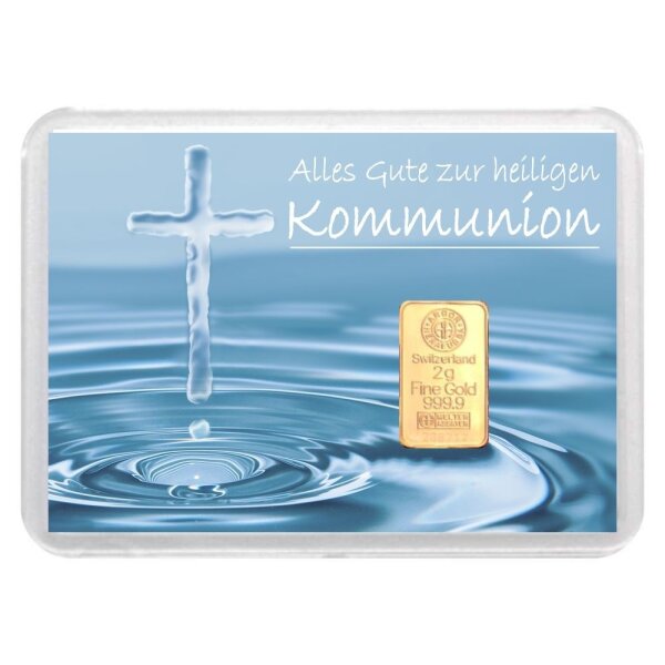 Geschenkbarren "Kommunion - Kreuz" 2 Gramm Gold