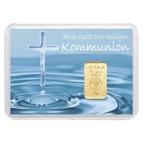 Geschenkbarren "Kommunion - Kreuz" 5 Gramm Gold