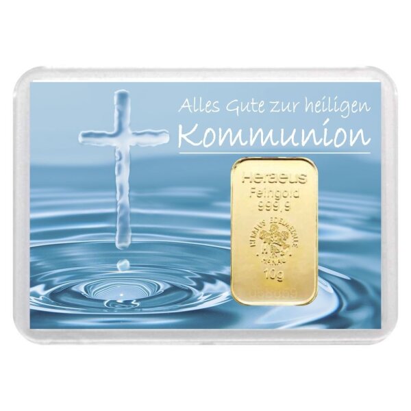 Geschenkbarren "Kommunion - Kreuz" 10 Gramm Gold