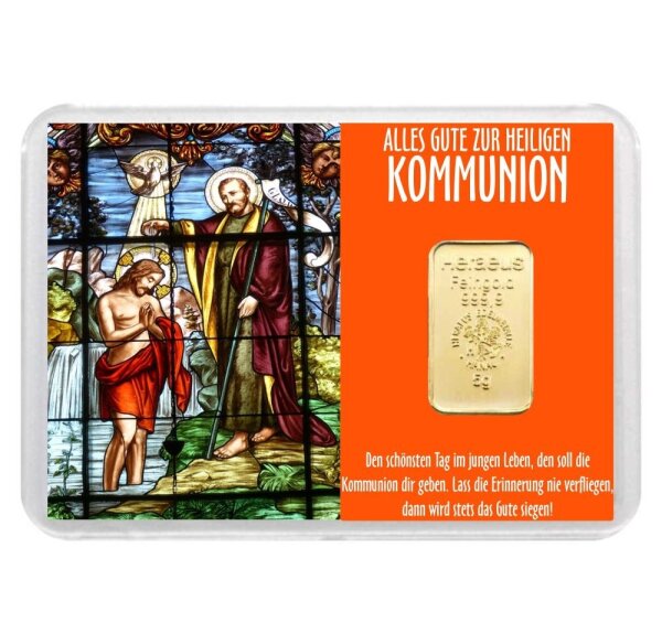 Geschenkbarren "Kommunion - Christus" 5 Gramm Gold