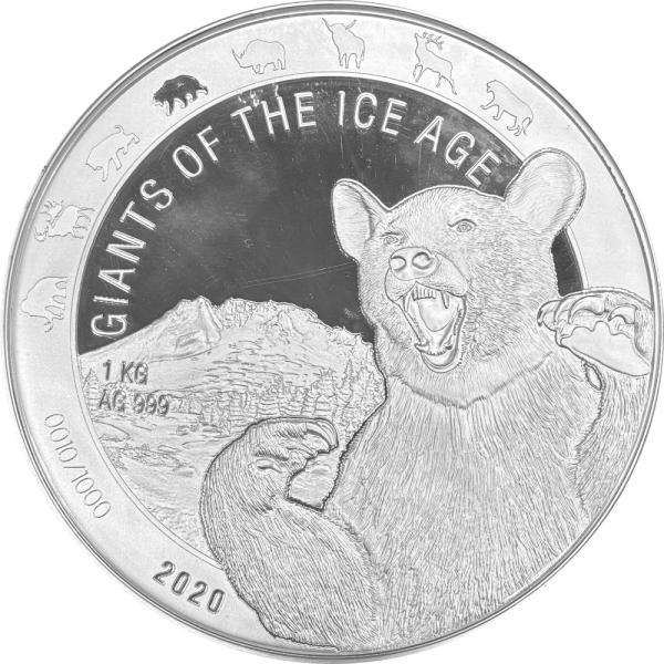 Ghana Giganten der Eiszeit 4. Ausgabe 2020 Höhlenbär 1000 Gramm Silber