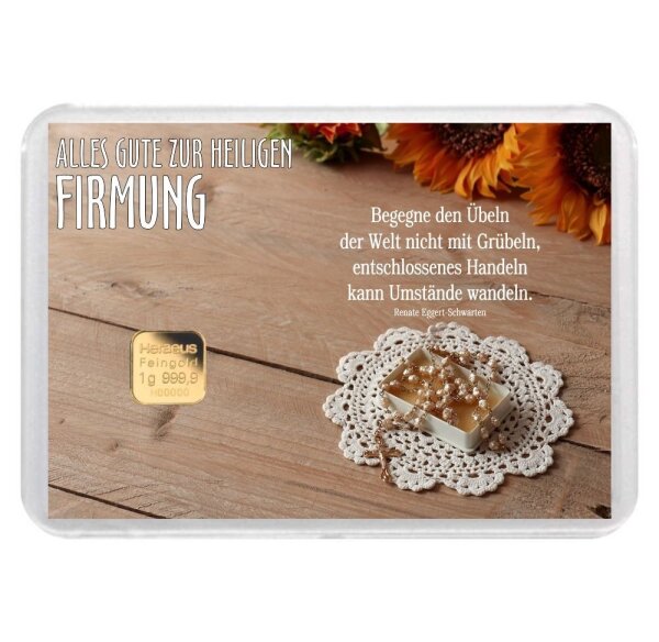 Geschenkbarren "Firmung - Rosenkranz" 1 Gramm Gold