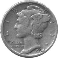 USA 10 Cent 1934 - Mercury Dime - Silber