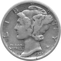 USA 10 Cent 1935 - Mercury Dime - Silber