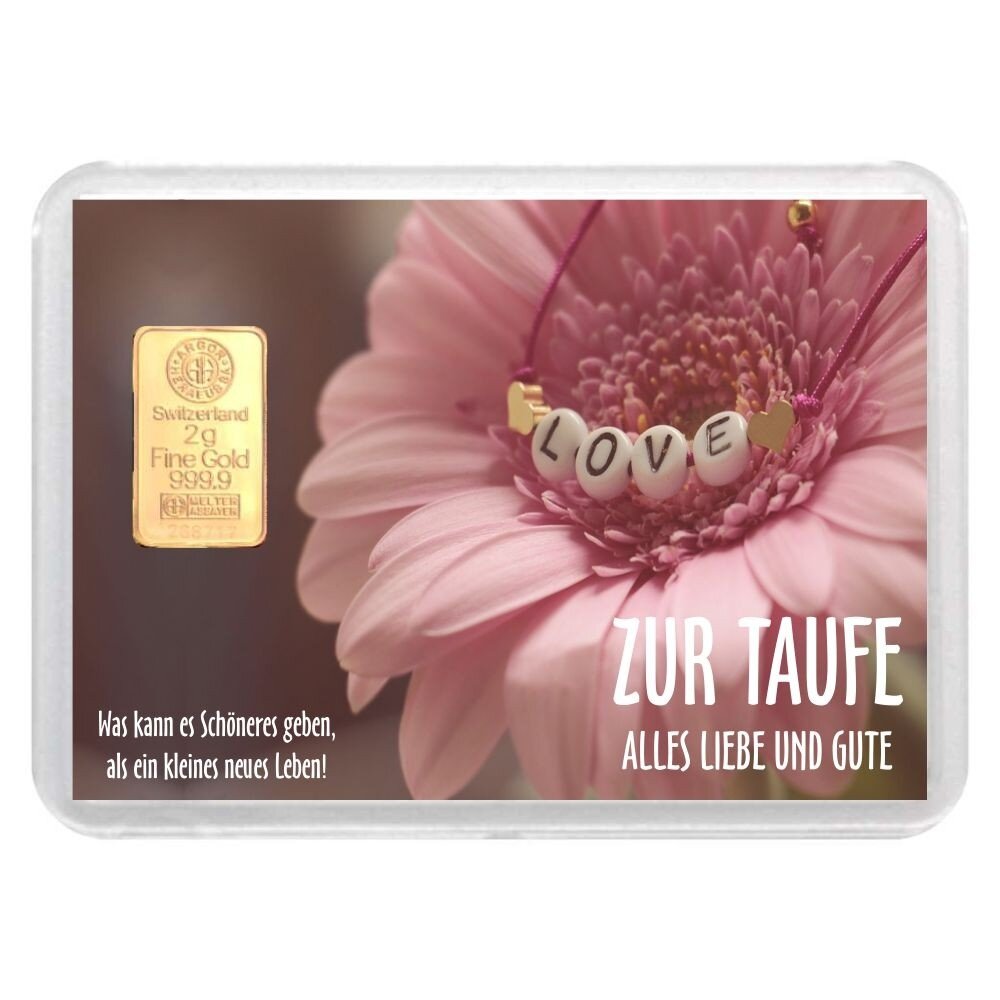 Geschenkbarren "Zur Taufe - Blume" 2 Gramm Gold