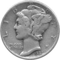 USA 10 Cent 1937 - Mercury Dime - Silber