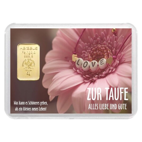 Geschenkbarren "Zur Taufe - Blume" 5 Gramm Gold