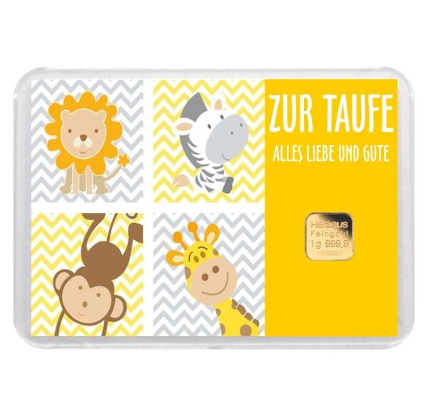 Geschenkbarren "Zur Taufe - Tiere" 1 Gramm Gold