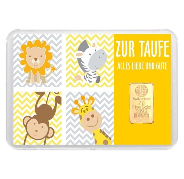 Geschenkbarren "Zur Taufe - Tiere" 2 Gramm Gold