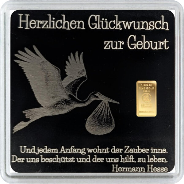 Geschenkbarren Premium - 0,1555 Gramm Goldbarren 1/200 oz - Herzlichen Glückwunsch zur Geburt