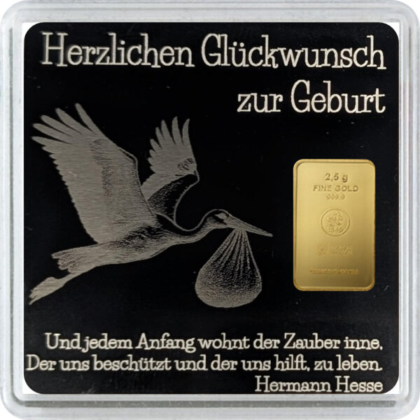 Geschenkbarren Premium - 2,5 Gramm Goldbarren - Herzlichen Glückwunsch zur Geburt