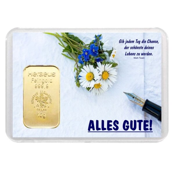 Geschenkbarren "Alles Gute - Füller" 10 Gramm Gold