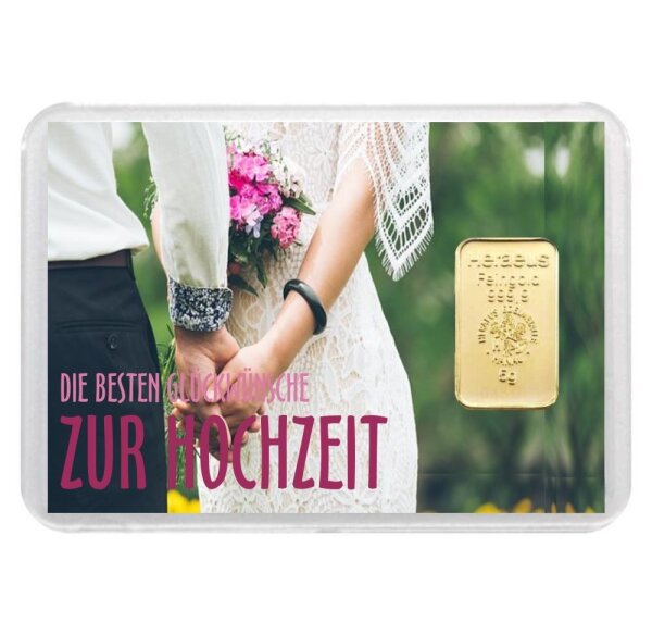 Geschenkbarren "Zur Hochzeit - Brautpaar" 5 Gramm Gold