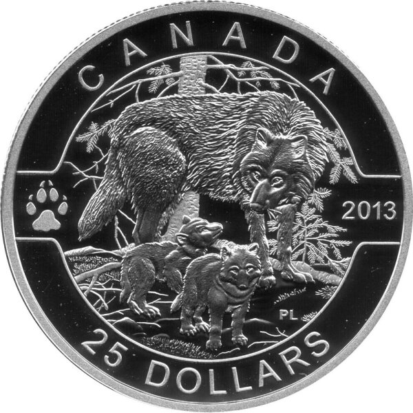 Kanada 25 Dollars 2013 - Oh Kanada "Wolf mit zwei Jungen" - Silber PP
