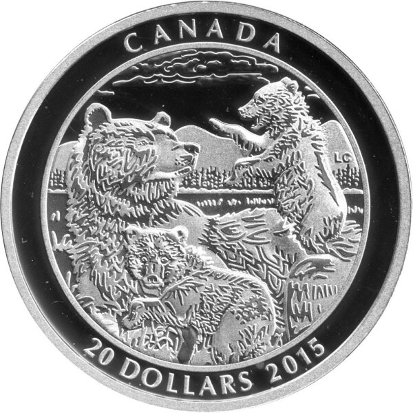 Kanada 20 Dollars 2015 - Grizzlybären "Die Familie"- Silber PP