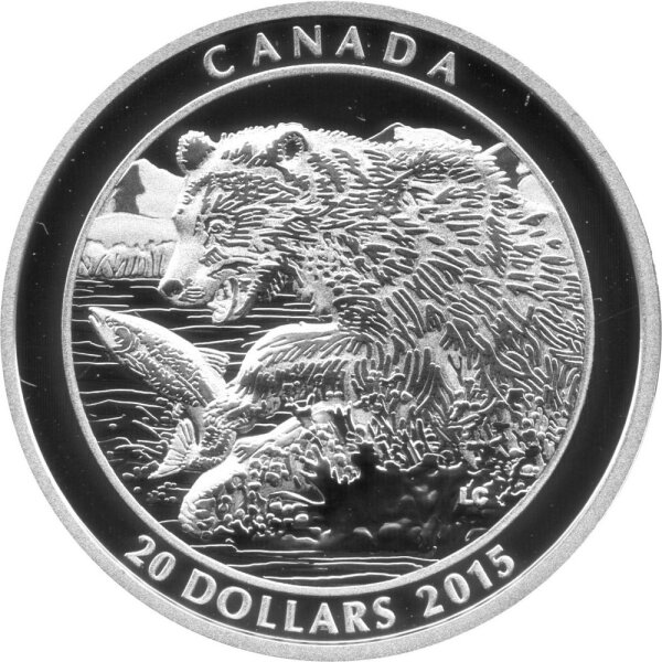 Kanada 20 Dollars 2015 - Grizzlybären "Der Fang"- Silber PP