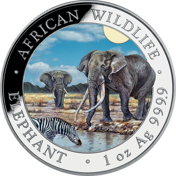 Somalia Elefant 2026 1 oz Silber - Farbapplikation