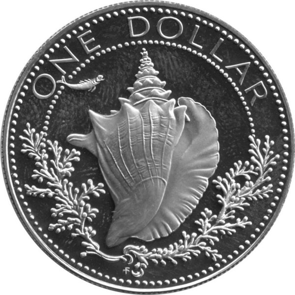 Bahamas 1 Dollar 1975 - Fechterschnecke - Silber PP