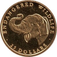 Cook Islands 25 Dollar 1990 - Bedrohte Tierwelt Elefant...