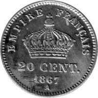 Frankreich 20 Centime 1867 A - Napoleon III. - Silber