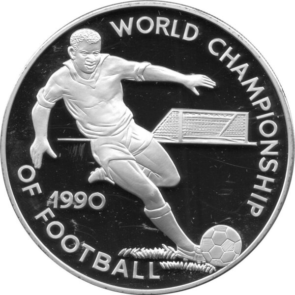 Jamaica 100 Dollar 1990 - XIII. Fußball WM 1990 in Italien "Spieler mit Ball" - Silber PP